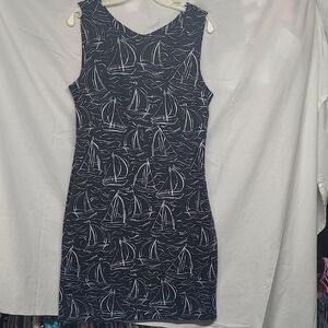 Talbots Navy and White Sailboat Shift Dress